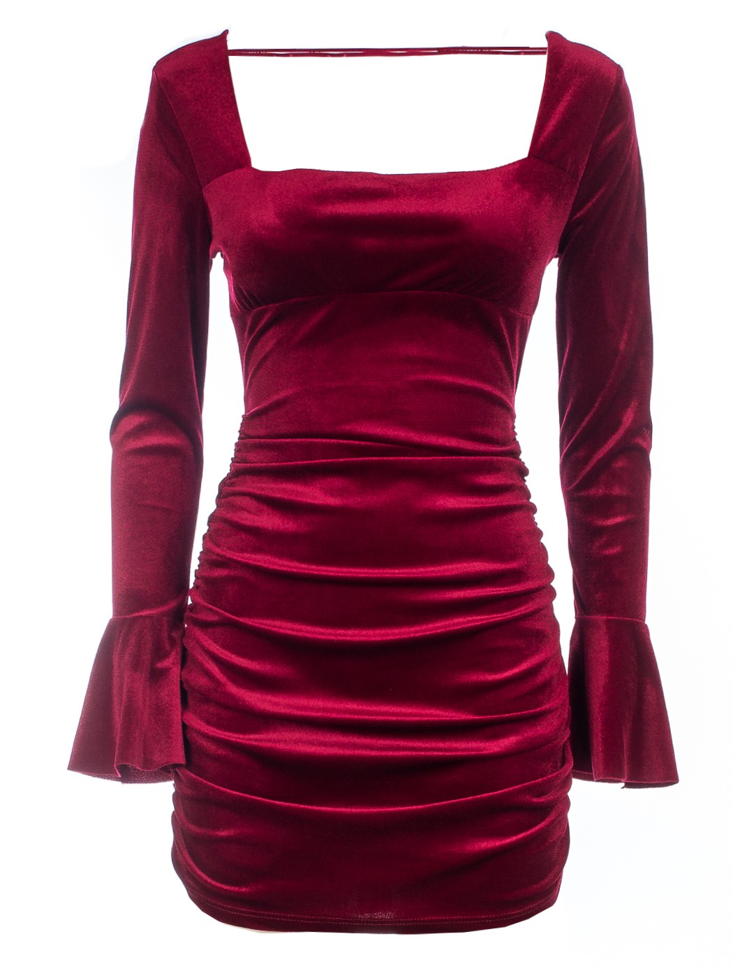 ABITO CORTO VELLUTO CON DETTAGLIO DRAPPEGGIO, 2 TG  - BURGUNDY